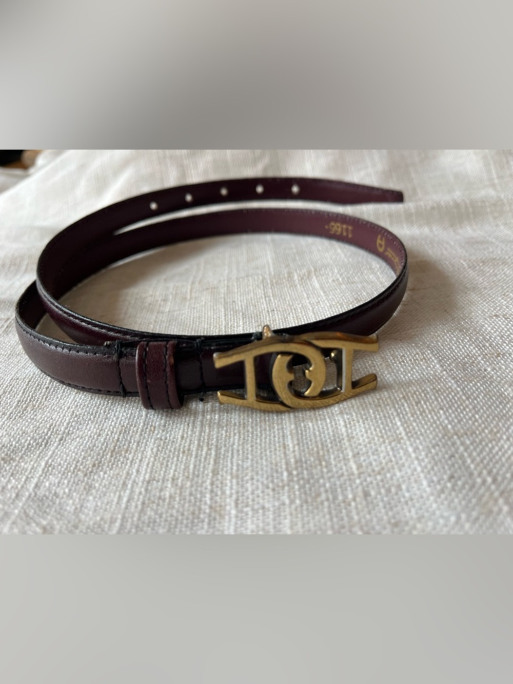 Vtg Etienne Aigner Skinny Leather Belt & Brass Buckle